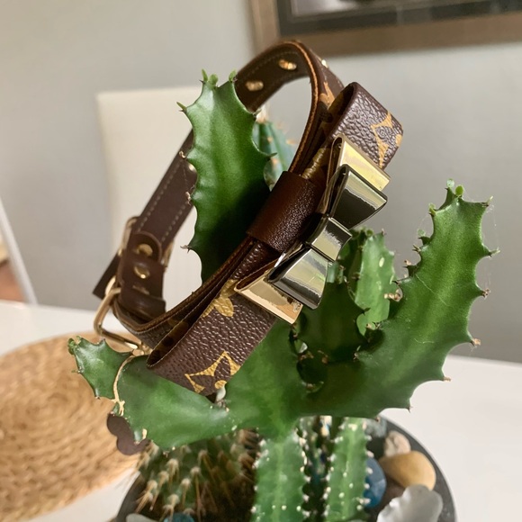 Luxury bow tie pu leather dog collar with leash - Picture 10 of 13